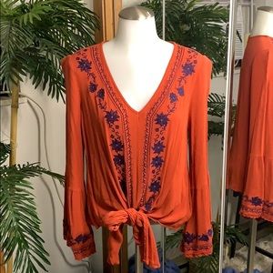 Orange Embroidered Top